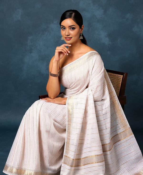 Indiehaat | Hand Dyed Katan Silk Saree White