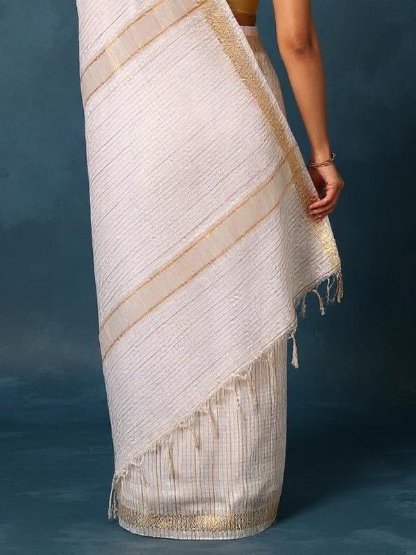 Indiehaat | Hand Dyed Katan Silk Saree White