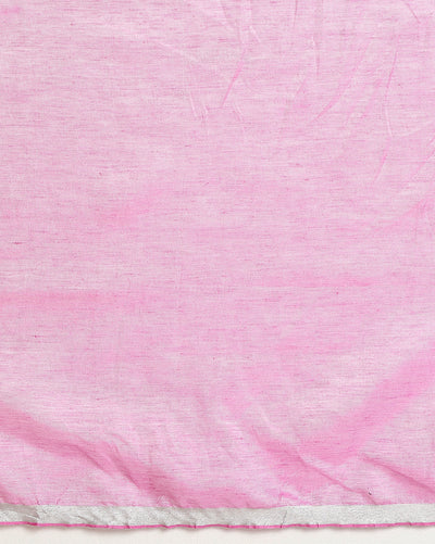 Indiehaat | Pure Linen Hand Embroidered Saree Pink