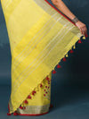 Indiehaat | Pure Linen Embroidered Saree Yellow