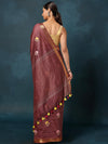 Indiehaat | Silk Linen Embroidery Saree Red