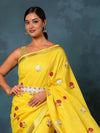 Indiehaat | Silk Linen Embroidery Saree Yellow