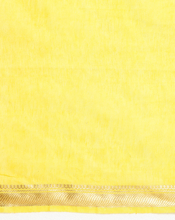Indiehaat | Silk Linen Embroidery Saree Yellow
