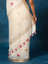 Indiehaat | Silk Linen Embroidery Saree White