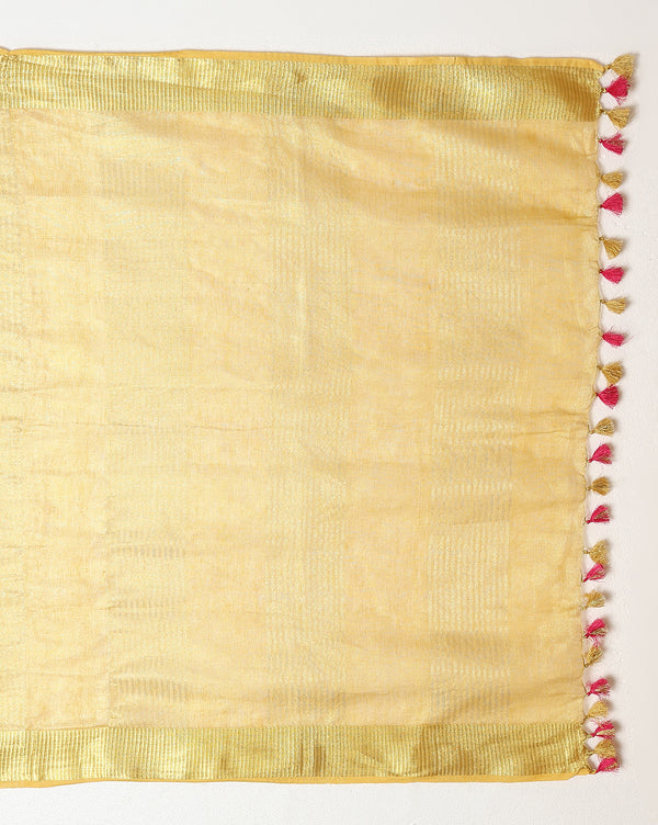 Indiehaat | Embroidered Tissue Linen Saree Yellow