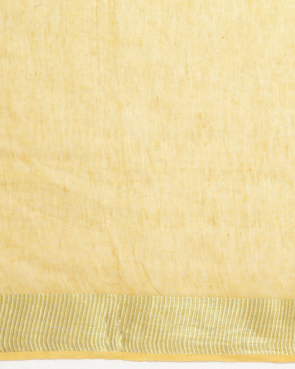 Indiehaat | Embroidered Tissue Linen Saree Yellow