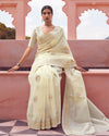 Indiehaat | Silk Linen Banarasi Brocade Yellow Saree