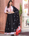 Indiehaat | Festive Fusion Lehanga Choli Set Eerie Black BlockPrinted