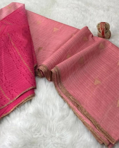 Indiehaat | Kota Silk Jacquard Weaving Saree Pink