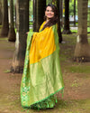 Indiehaat | Soft Silk Contrast Zari Woven Yellow Saree