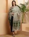 Indiehaat | Katan Silk Blockprint Dupatta Green