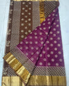 Indiehaat | Craft Couture Kota Doria Block Print Purple & Brown Saree