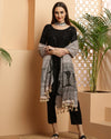 Indiehaat | Katan Silk Blockprint Dupatta Black