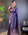 Indiehaat | Soft Silk Paan Triple Zari Woven Violet Saree