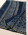 Indiehaat | Indigo Blockprint Pure Chanderi Silk Saree | Elegance in Blue