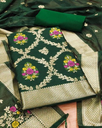 Indiehaat | Banarasi Cotton Brocade Suit Green