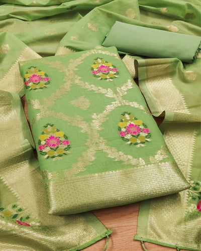 Indiehaat | Banarasi Cotton Brocade Suit Green