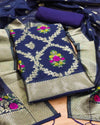 Indiehaat | Banarasi Cotton Brocade Suit Blue