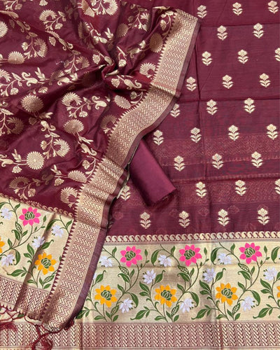Indiehaat | Banarasi Cotton Brocade Suit Brown