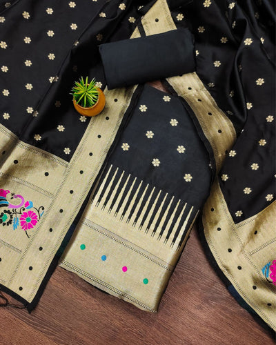 Indiehaat | Banarasi Lichi Silk Brocade Suit Black