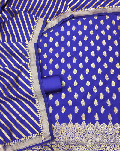 Indiehaat | Banarasi Lichi Silk Blue Suit Brocade Weaving