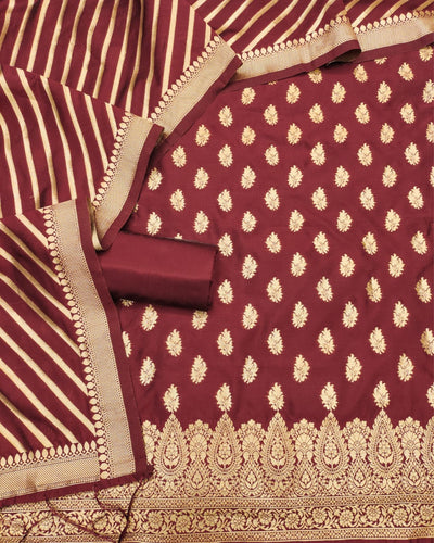Indiehaat | Banarasi Lichi Silk Maroon Suit Brocade Weaving