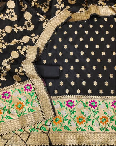 Indiehaat | Banarasi Lichi Silk Brocade Black Suit