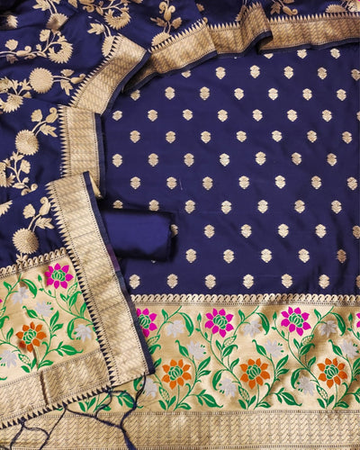Indiehaat | Banarasi Lichi Silk Brocade Blue Suit
