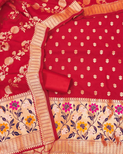 Indiehaat | Banarasi Lichi Silk Brocade Red Suit