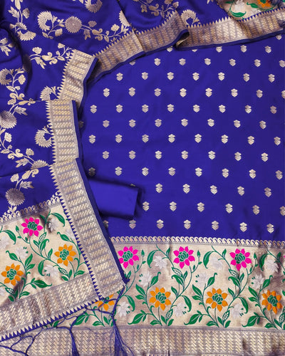 Indiehaat | Banarasi Lichi Silk Brocade Blue Suit