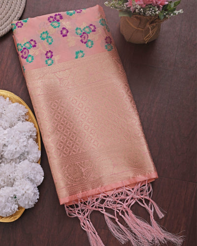 Indiehaat | Banarasi Lichi Silk Brocade Dupatta Peach