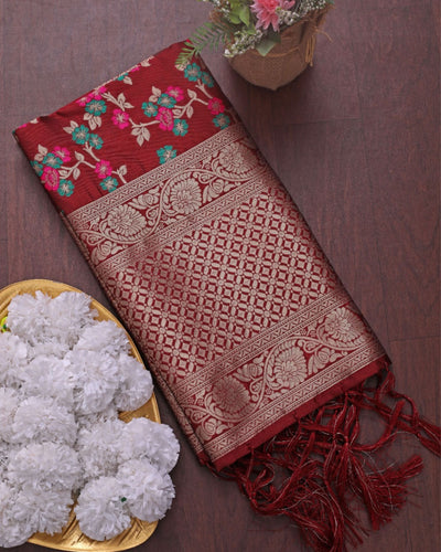 Indiehaat | Banarasi Lichi Silk Brocade Dupatta Maroon