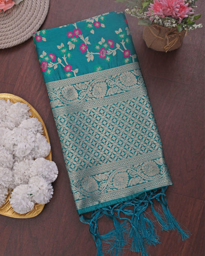 Indiehaat | Banarasi Lichi Silk Brocade Dupatta Blue