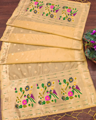 Indiehaat | Banarasi Brocade Lichi Silk Cream Dupatta