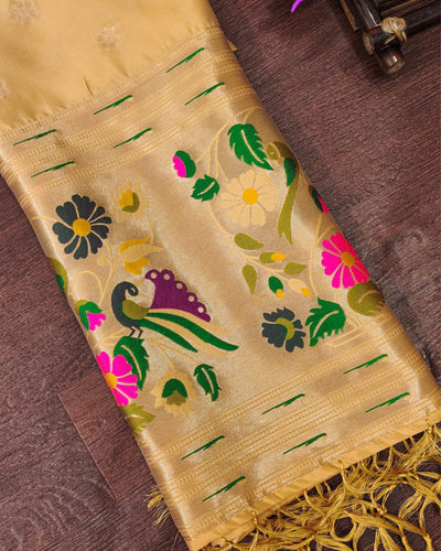 Indiehaat | Banarasi Brocade Lichi Silk Cream Dupatta