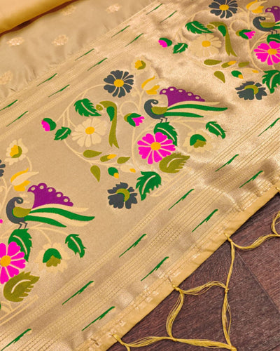 Indiehaat | Banarasi Brocade Lichi Silk Cream Dupatta