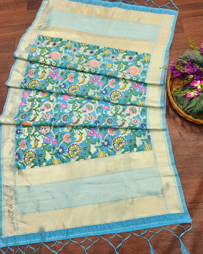 Indiehaat | Banarasi Silk Brocade Dupatta Blue