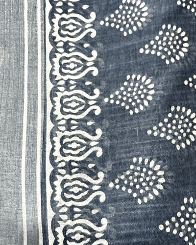 Misty Slub Linen Saree Gray Batik Print