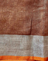 Ethereal Handwoven Pure Linen Brown Saree