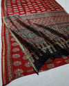 Indiehaat | Ajrakh Printed Chanderi Silk Saree Red | Serenity in Silk