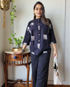 Indiehaat | Kanchi Cotton Peplum Tops Navy Blue BlockPrinted