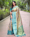 Indiehaat | Dharmavaram Silk Zari Woven Golden & Blue Saree