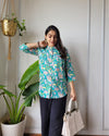 Indiehaat | Pure Cotton Peplum Top Green Blockprinted