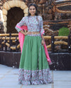 Indiehaat | Blockprinted Cotton Green & Pink Lehanga Choli Set