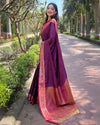 Indiehaat | Soft Kashmiri Silk Zari Woven Contrast Violet Saree