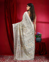 Indiehaat | Kashmiri Silk Off White Printed Saree