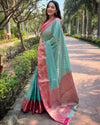 Indiehaat | Kanchipuram Tissue Silk Zari Woven Green Saree