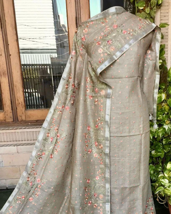 Indiehaat | Pure Linen Embroidery Suit Beige