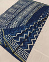 Indiehaat | Indigo Blockprint Pure Chanderi Silk Saree | Elegance in Blue