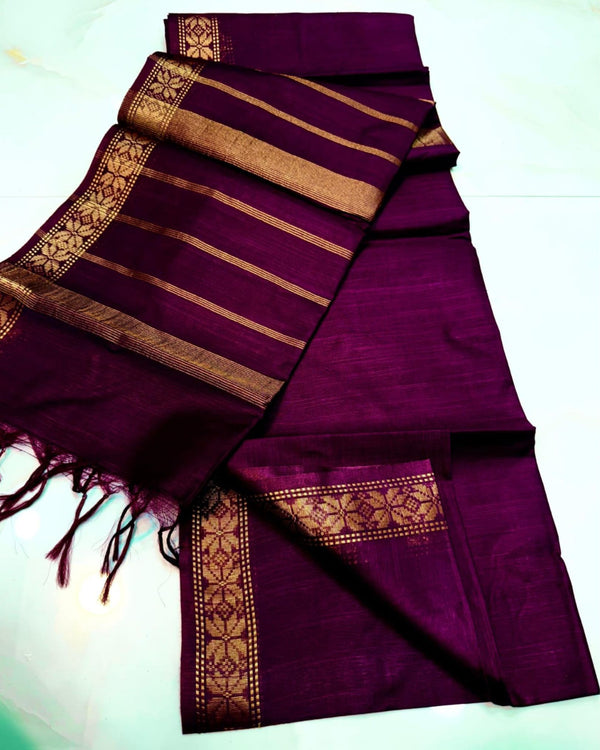 Indiehaat | Kota Silk Weaving Border Violet Saree
